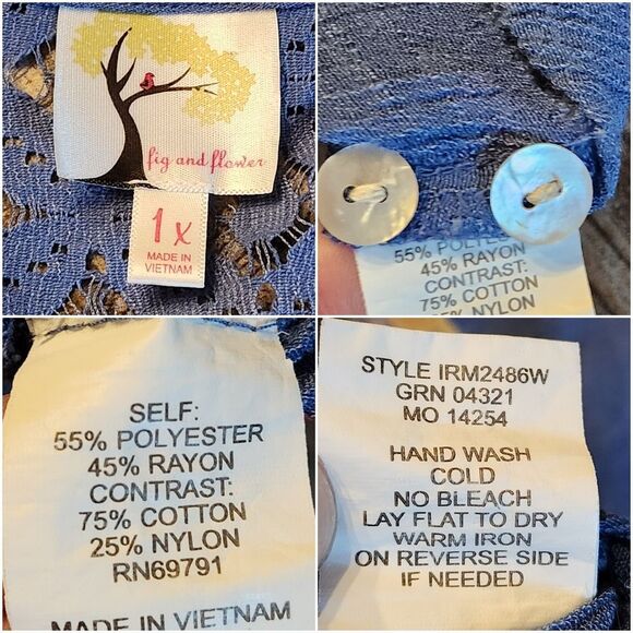 🔺️Anthropologie Fig & Flower Blue Embroider Floral Button Front Top Size 1X - Picture 10 of 11